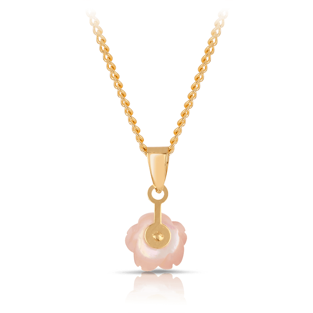 Pink Mother of Pearl Flower Cubic Zirconia Pendant in 9ct Yellow Gold - Wallace Bishop