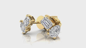 0.60ct TDW Pear and Emerald-Cut 'Toi et Moi' Lab Grown Diamond Stud Earrings in 9ct Yellow Gold