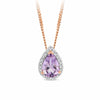 Purple Amethyst & Diamond Pear Halo Pendant in 9ct Rose Gold