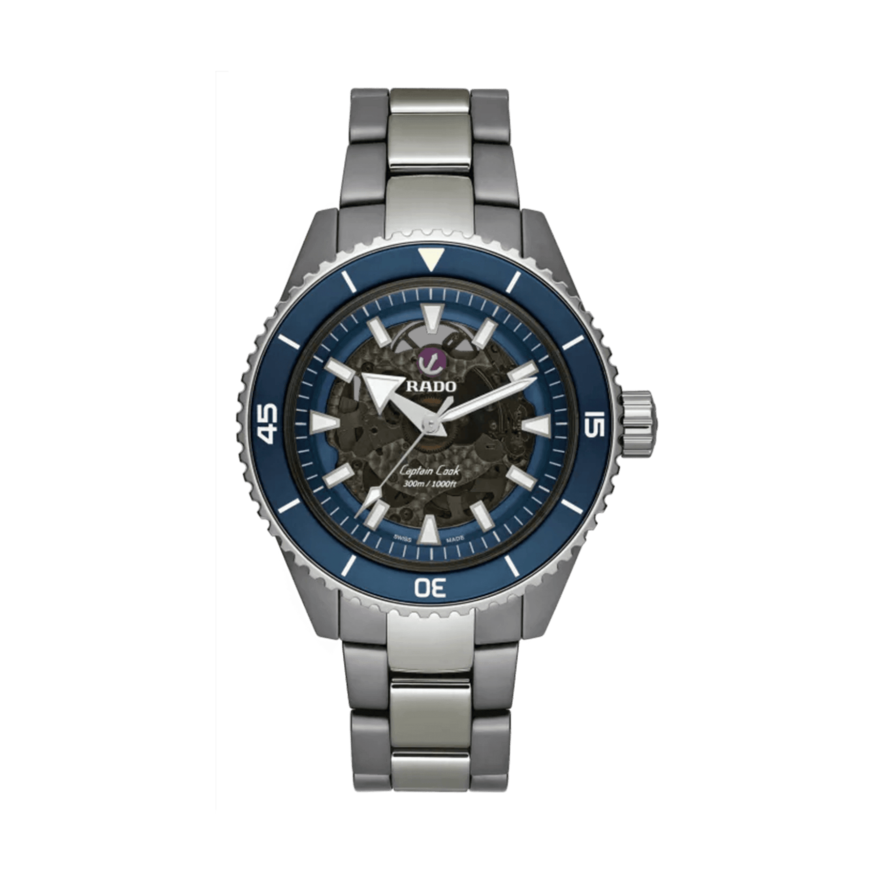 Rado Captain Cook Men's 43mm High-Tech Ceramic Blue & Grey Skeleton Automatic Watch R32128202 - Wallace Bishop