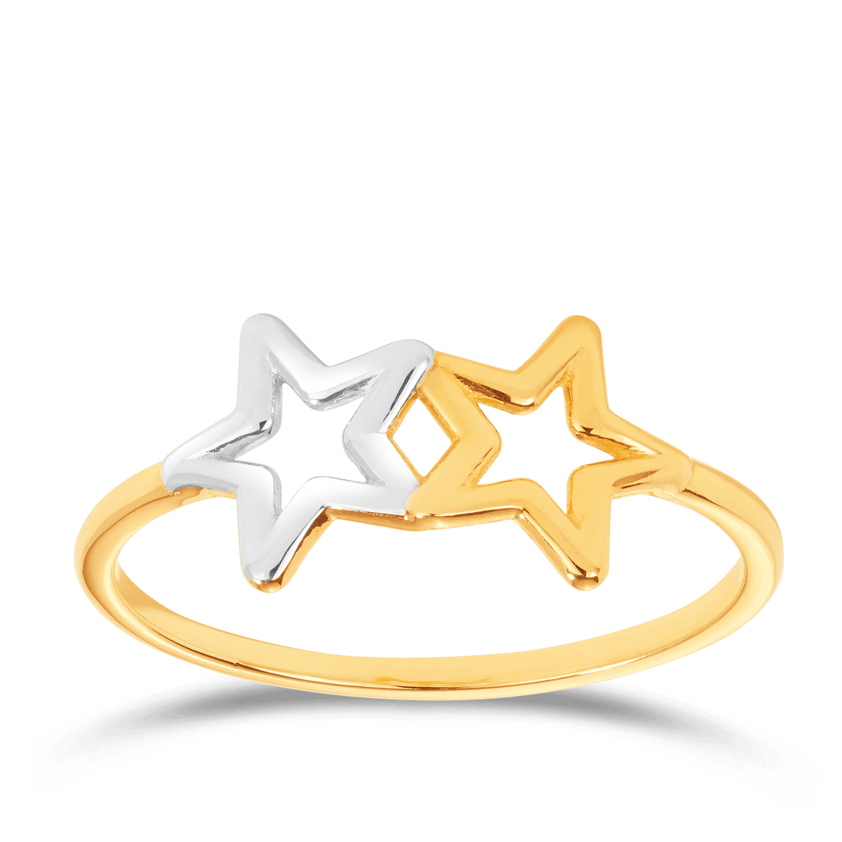 Rhodium Dipped Double Star Ring in 9ct Yellow Gold - Wallace Bishop
