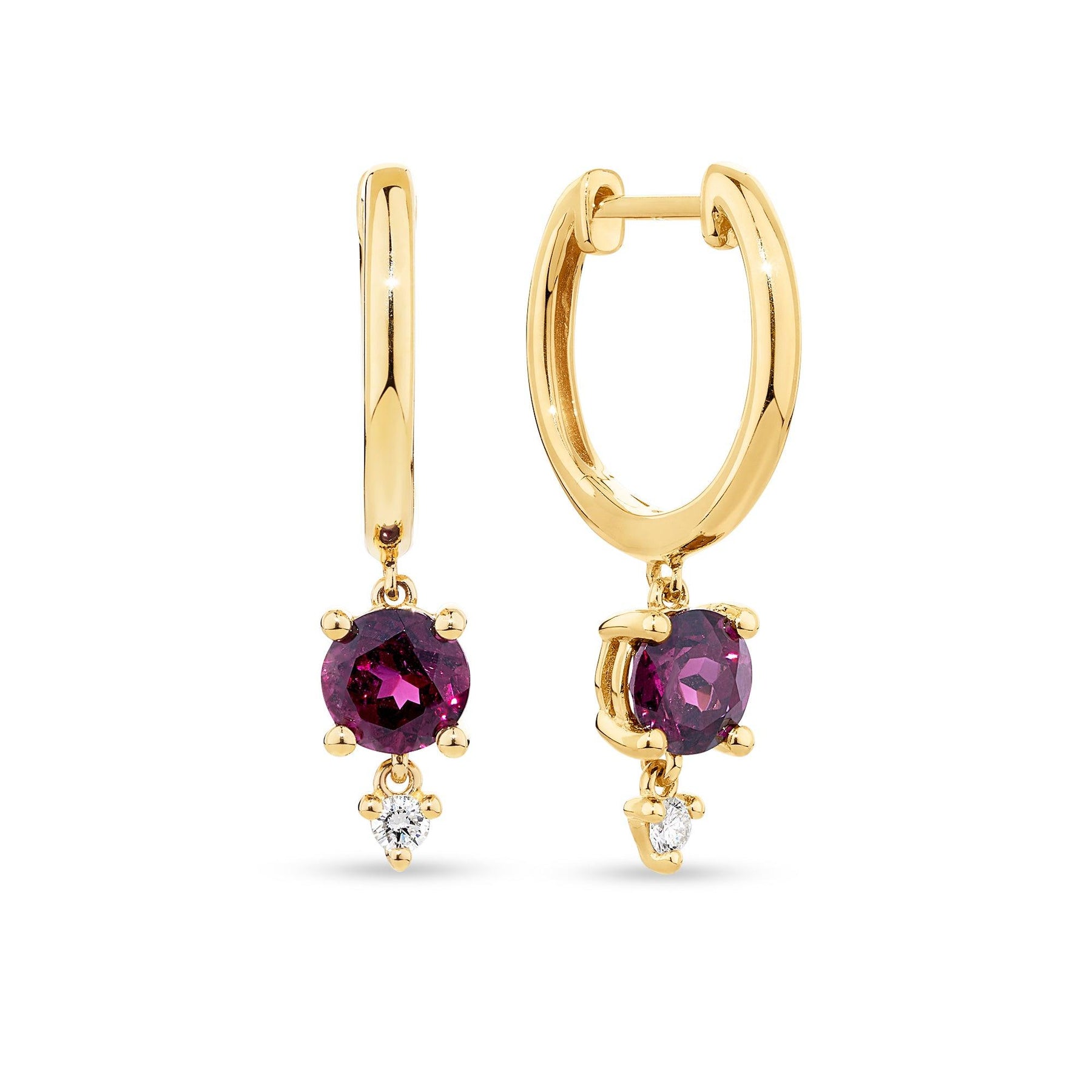 Rhodolite Garnet & Diamond Drop Earrings in 9ct Yellow Gold - Wallace Bishop