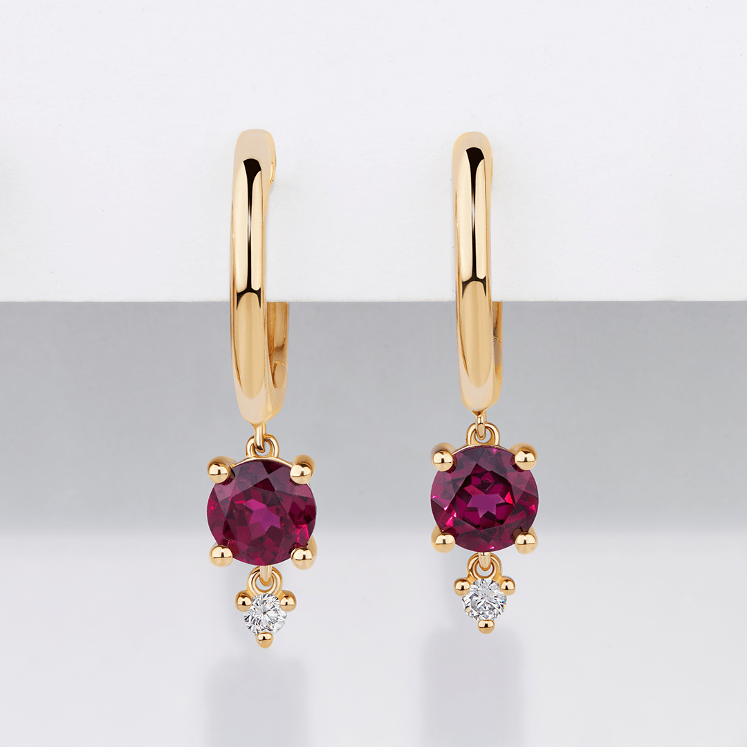 Rhodolite Garnet & Diamond Drop Earrings in 9ct Yellow Gold - Wallace Bishop