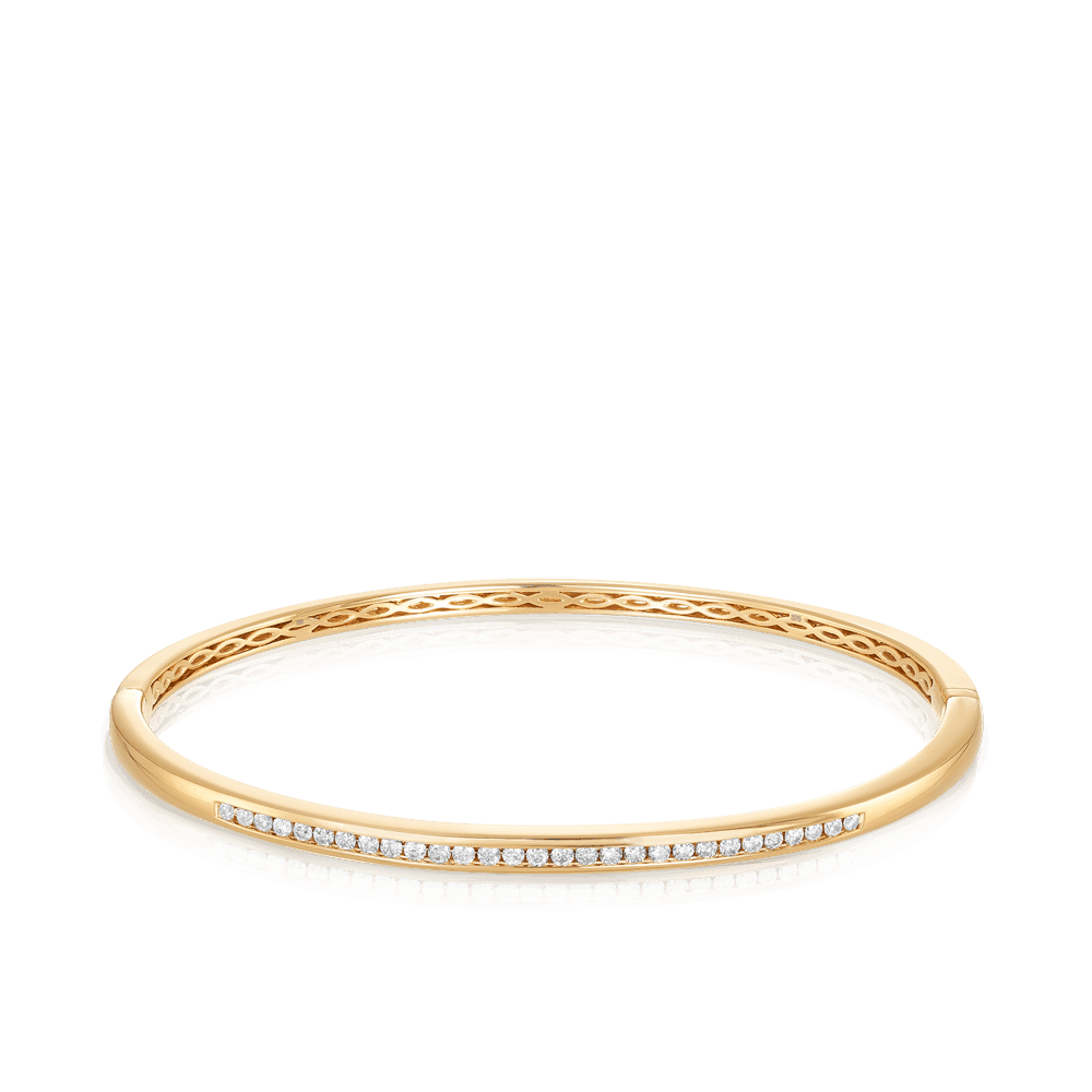 Round Brilliant Cut Channel Set Diamond Oval Bangle in 9ct Yellow Gold