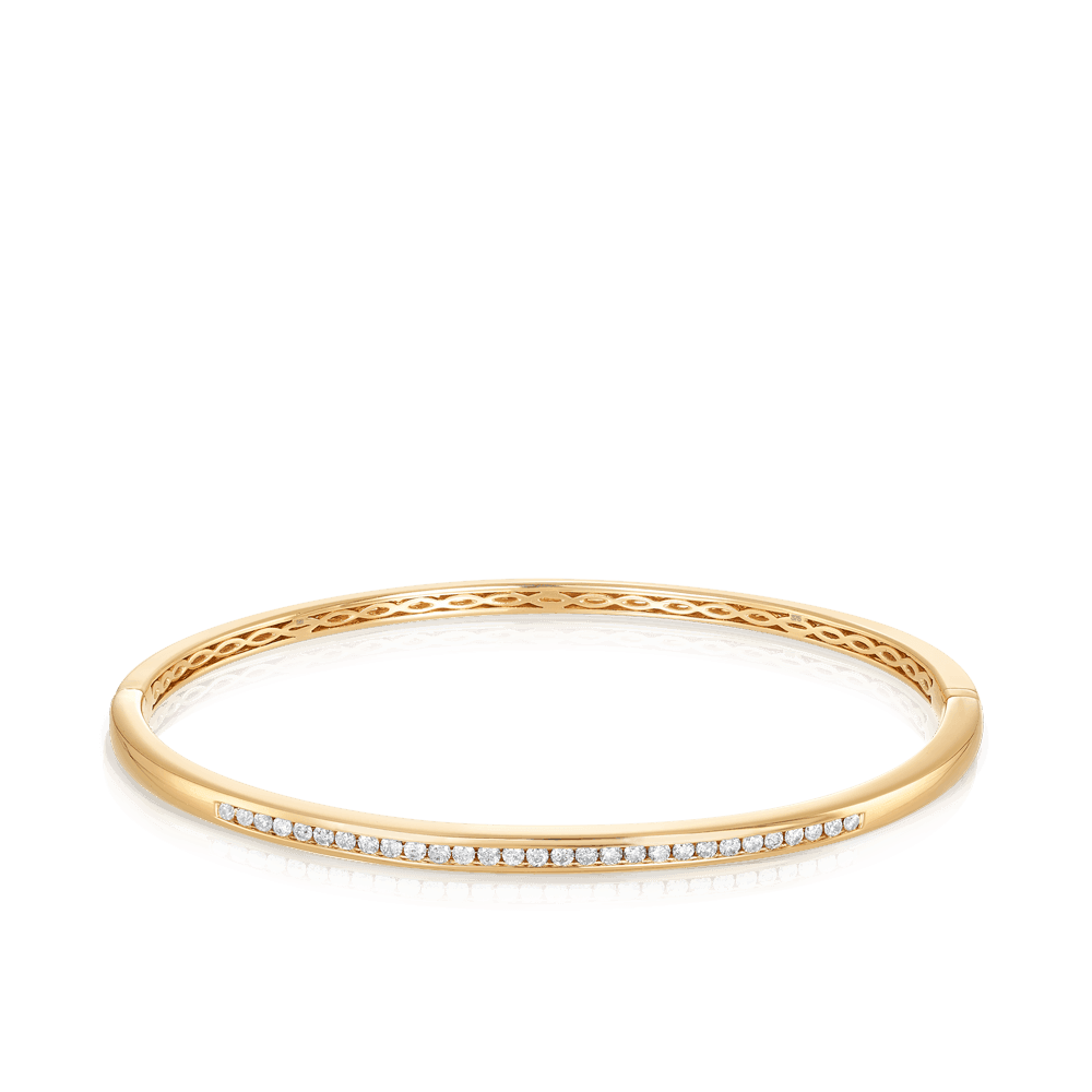 Round Brilliant Cut Channel Set Diamond Oval Bangle in 9ct Yellow Gold - Wallace Bishop