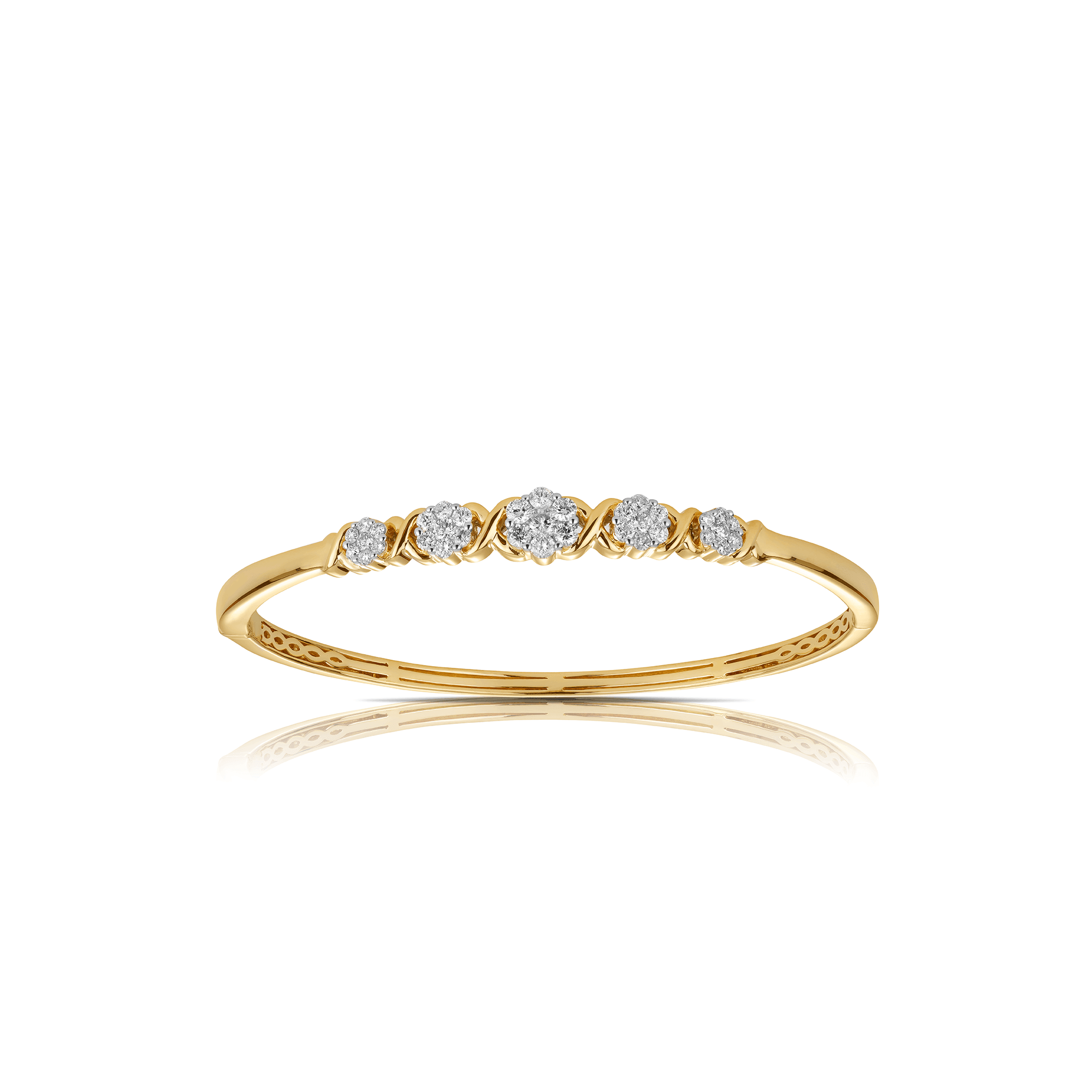 Round Brilliant Cut Cluster Diamond Oval Bangle in 9ct Yellow Gold