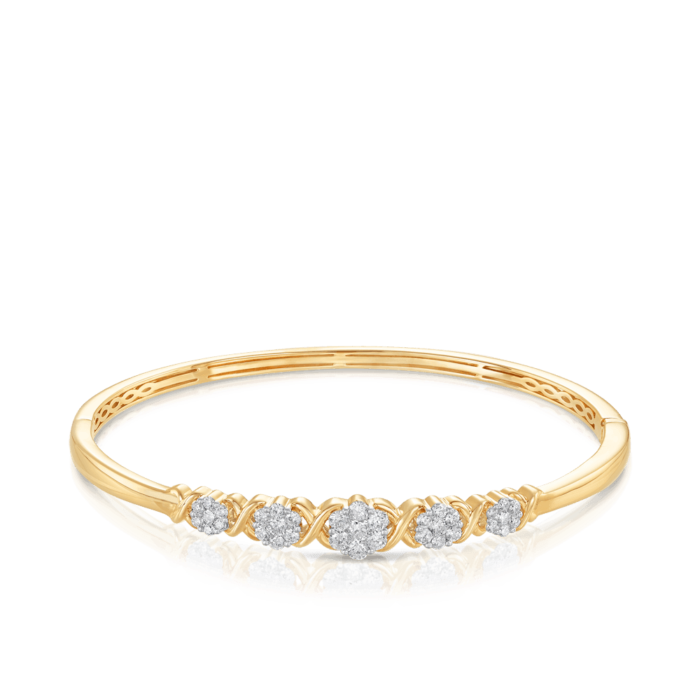 Round Brilliant Cut Cluster Diamond Oval Bangle in 9ct Yellow Gold
