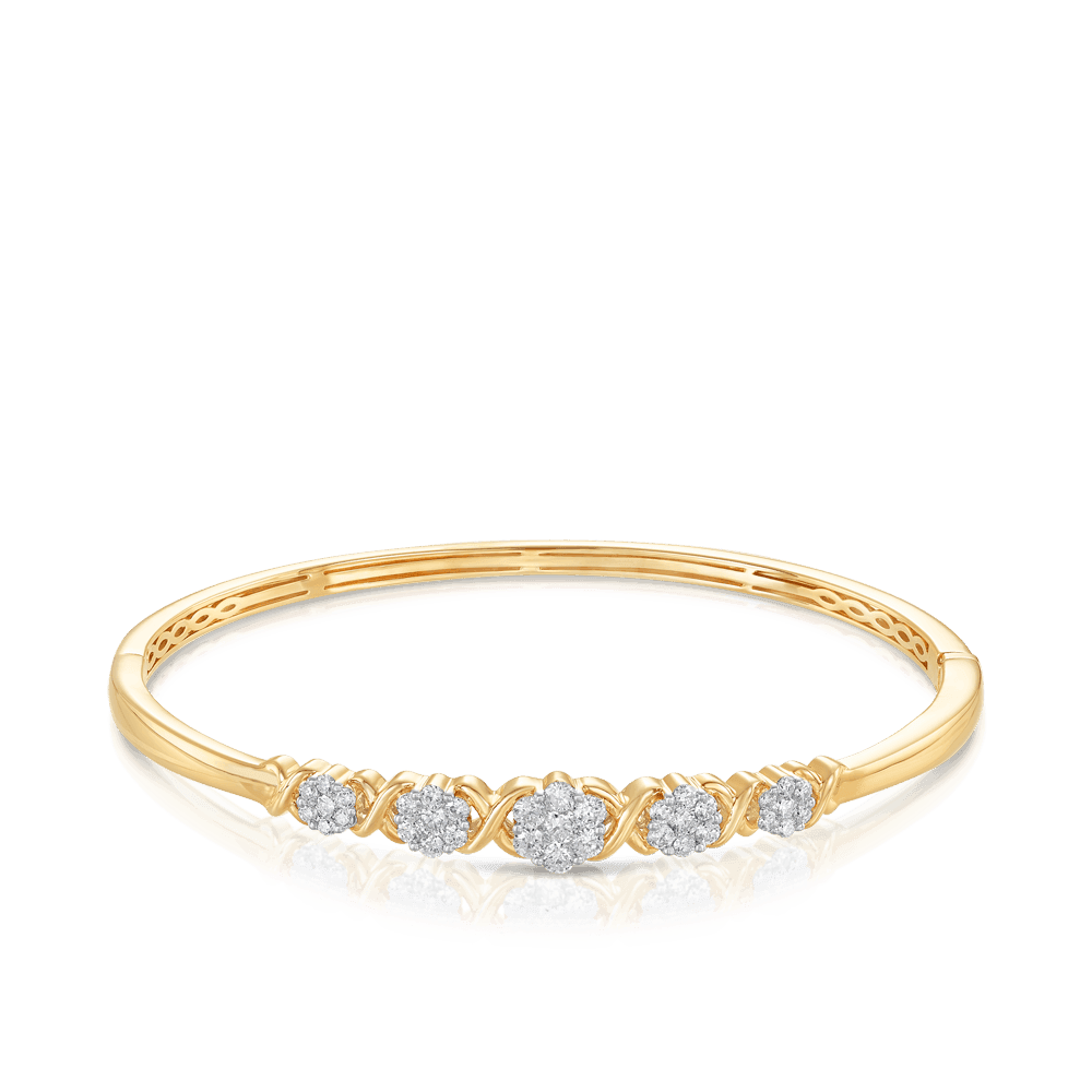 Round Brilliant Cut Cluster Diamond Oval Bangle in 9ct Yellow Gold - Wallace Bishop