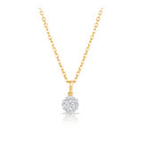 Round Brilliant Cut Diamond Cluster Pendant in Yellow Gold on a chain