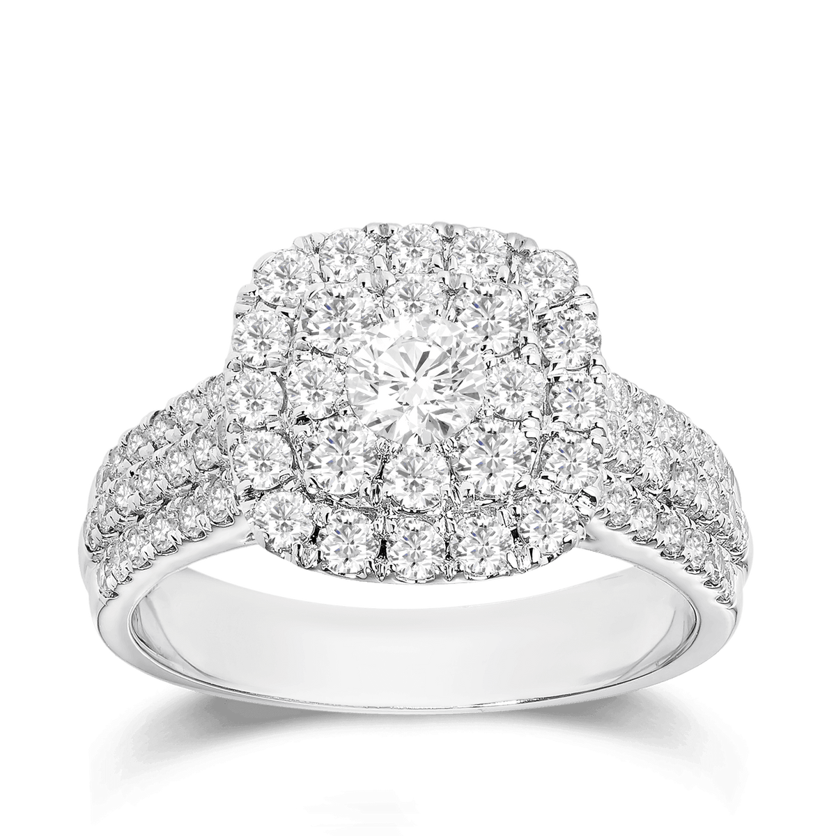 Round Brilliant Cut Diamond Double Halo Ring in 9ct White Gold - Wallace Bishop