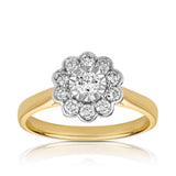 0.50ct TW Round Brilliant Cut Diamond Flower Ring in 9ct Yellow Gold