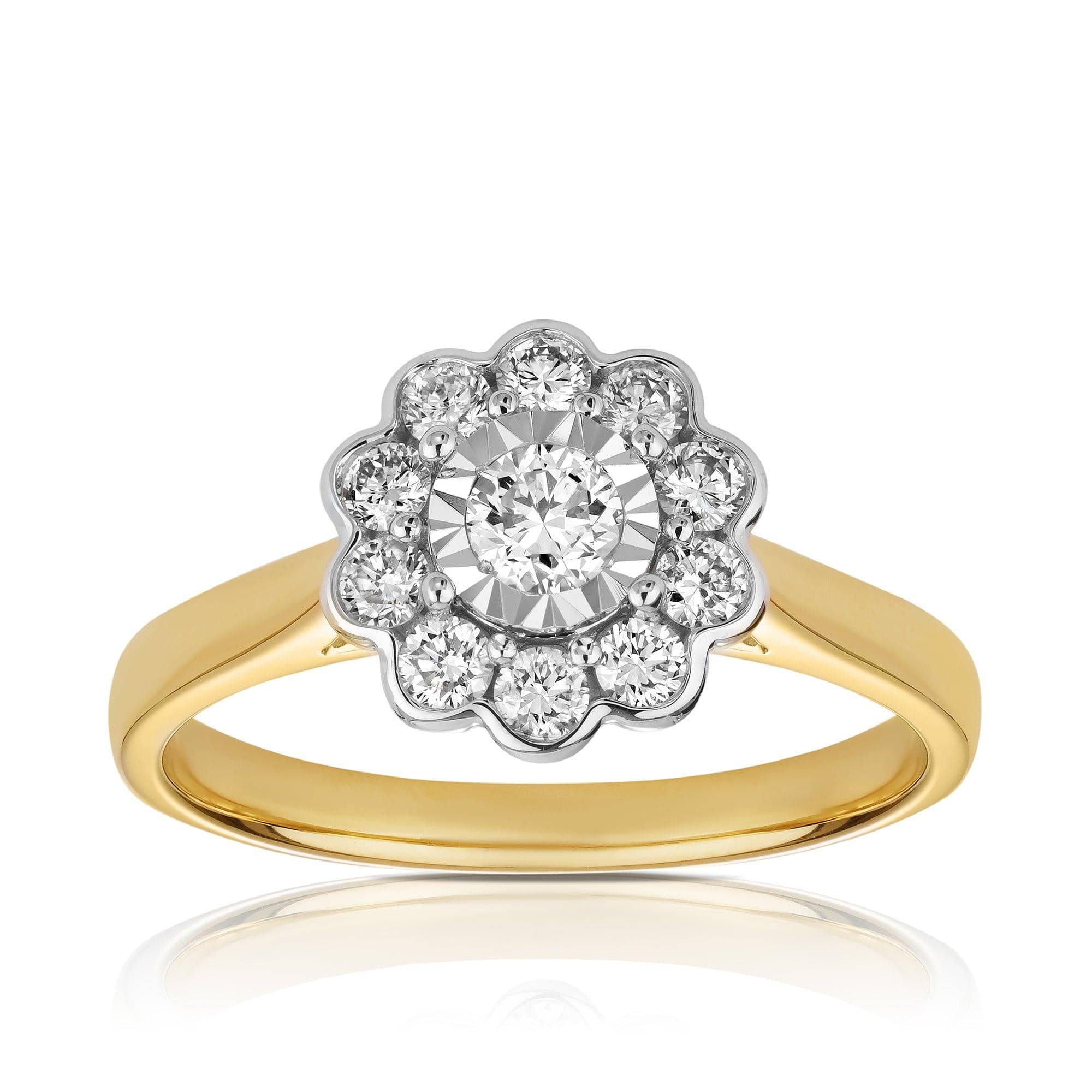 0.50ct TW Round Brilliant Cut Diamond Flower Ring in 9ct Yellow Gold