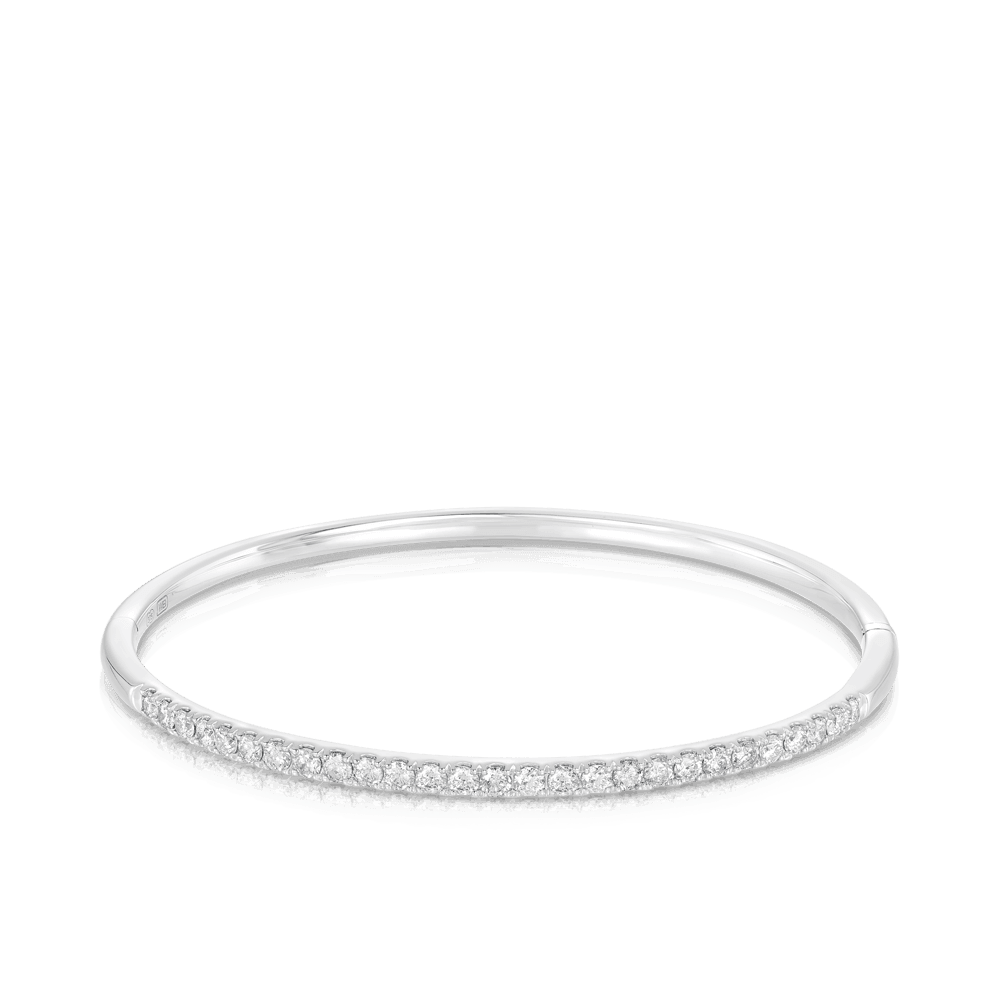 Round Brilliant Cut Diamond Oval Bangle in 9ct White Gold