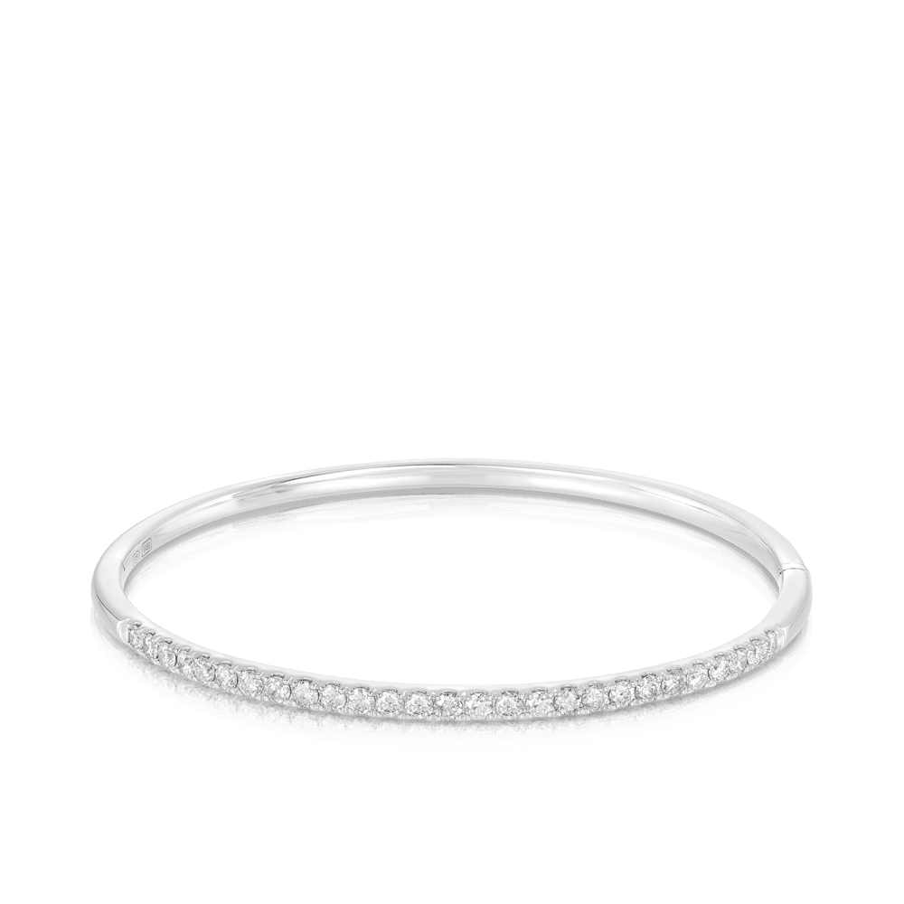 Round Brilliant Cut Diamond Oval Bangle in 9ct White Gold - Wallace Bishop