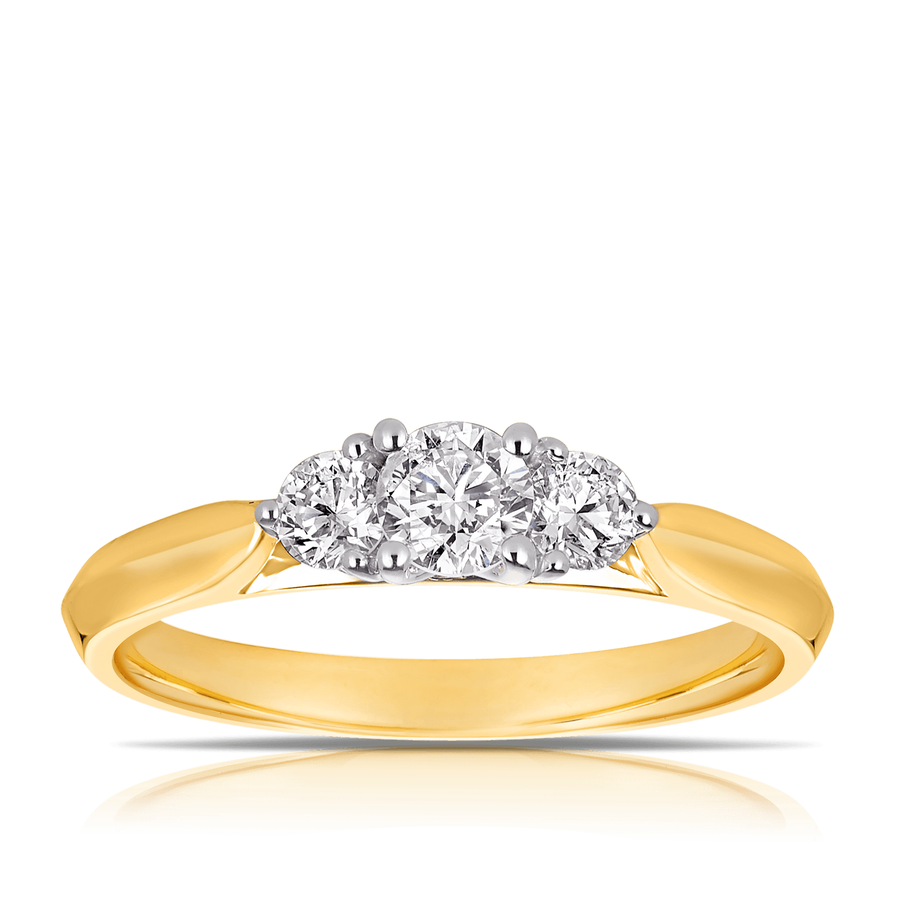 Round Brilliant Cut Trilogy Diamond Engagement Ring in 18ct YellowGold TDW 0.50ct - Wallace Bishop