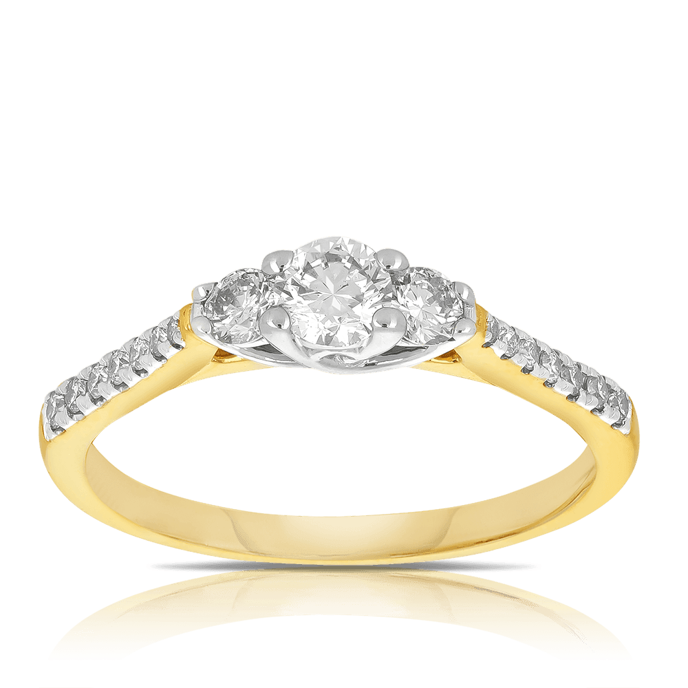 0.50ct TW Diamond Three Stone Engagement Ring in 9ct Yellow & White Gold