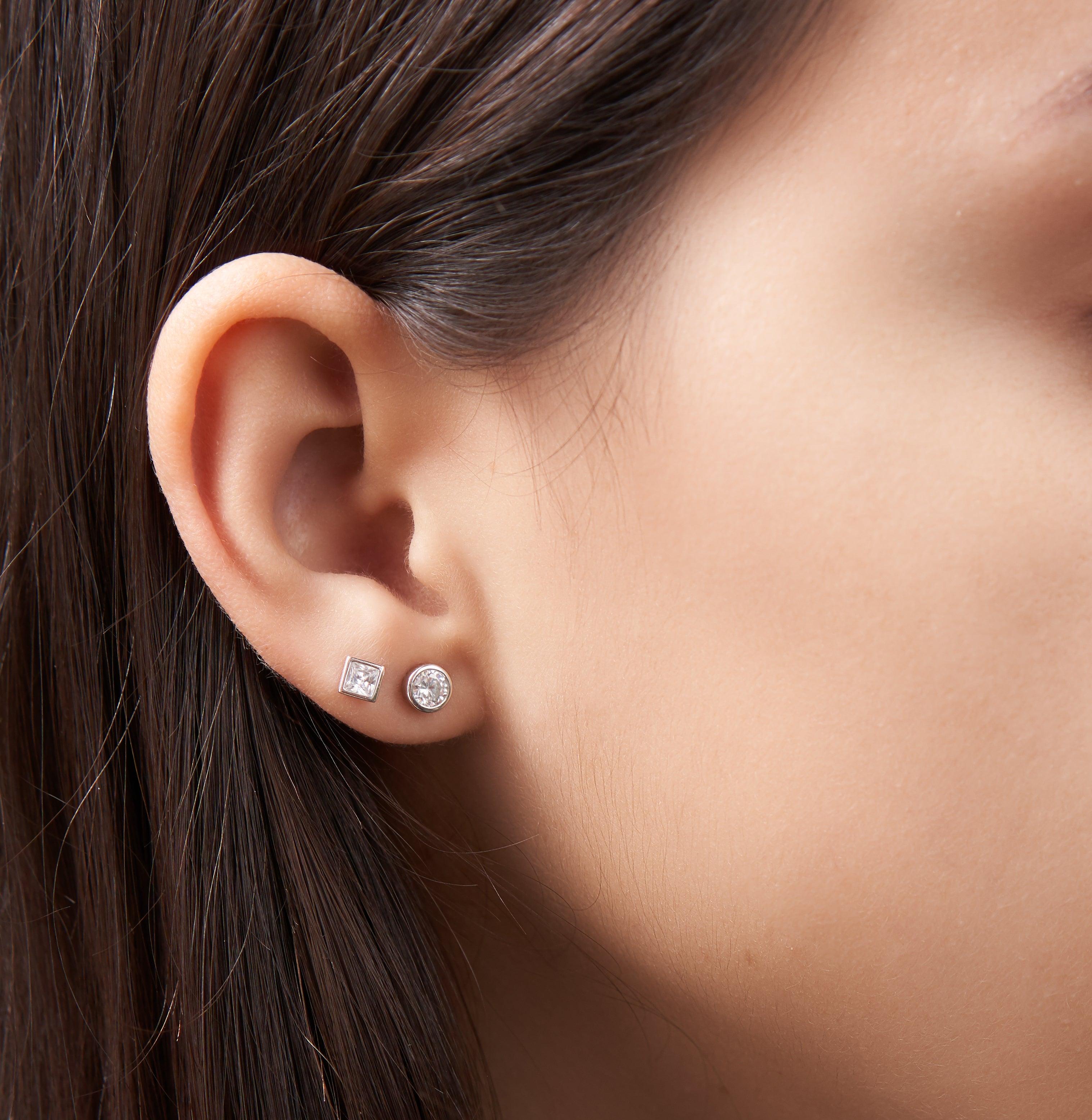 Round Cubic Zirconia Stud Earrings in Sterling Silver