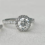 Everlasting 1.79ct TW Round Brilliant Lab-Grown Diamond Classic Halo Pave Band Engagement Ring in 18ct White Gold