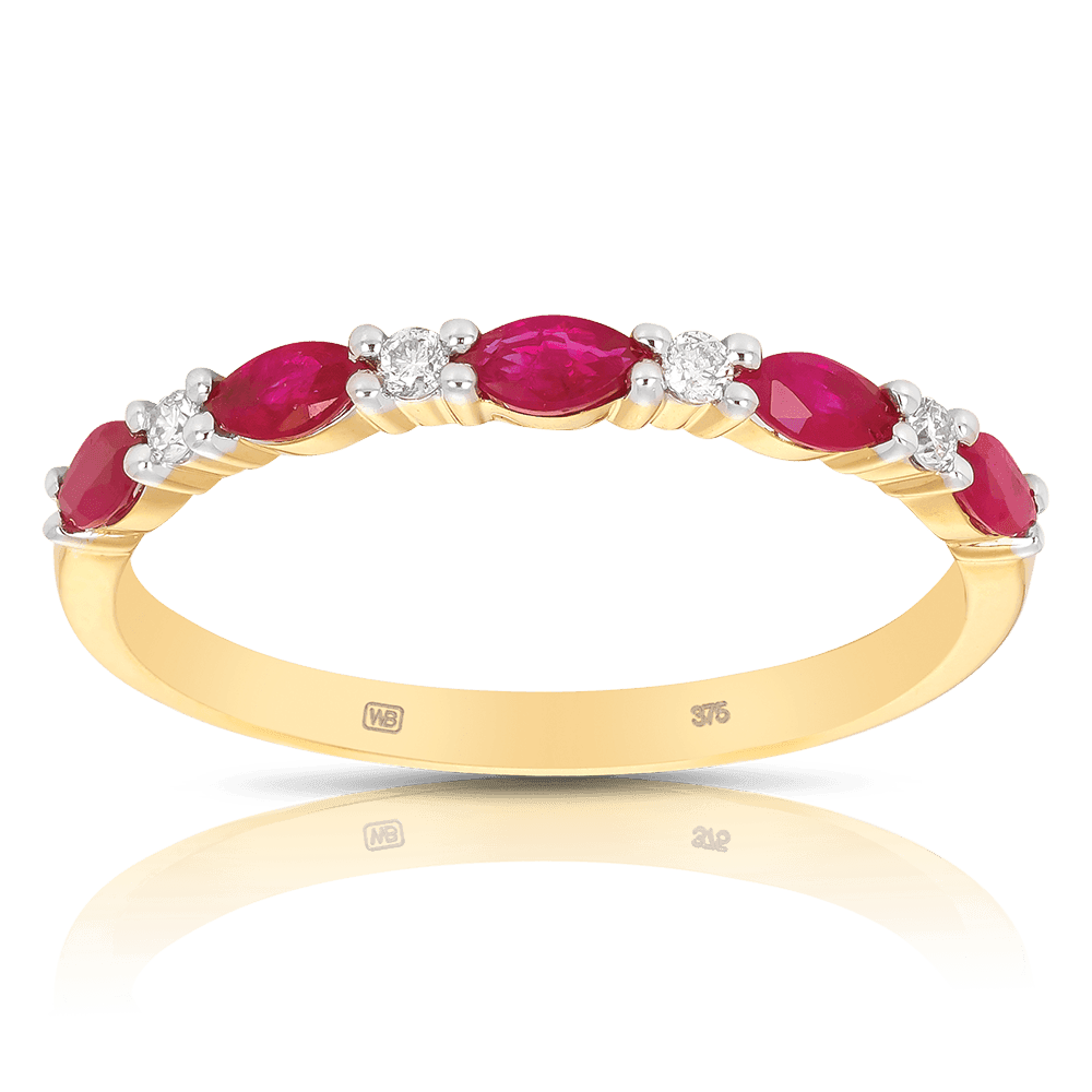 Ruby and Diamond Band in 9ct Yellow Gold