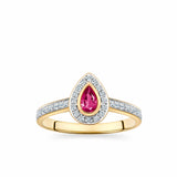 Ruby and Diamond Halo Ring in 9ct Yellow Gold