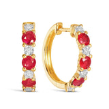 Ruby & Diamond Huggie Hoop Earrings in 9ct Yellow Gold