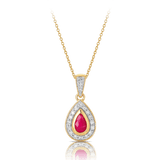 Ruby & Diamond Pear Shape Halo Pendant 9ct Yellow Gold - Wallace Bishop