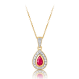 Ruby & Diamond Pear Shape Halo Pendant 9ct Yellow Gold