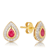 Ruby & Diamond Pear Shape Halo Stud Earrings in 9ct Yellow Gold