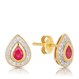 Ruby & Diamond Pear Shape Halo Stud Earrings in 9ct Yellow Gold