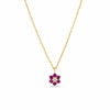 Ruby and Diamond Petite Flower Necklace in 9ct Yellow Gold