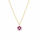 Ruby and Diamond Petite Flower Necklace in 9ct Yellow Gold