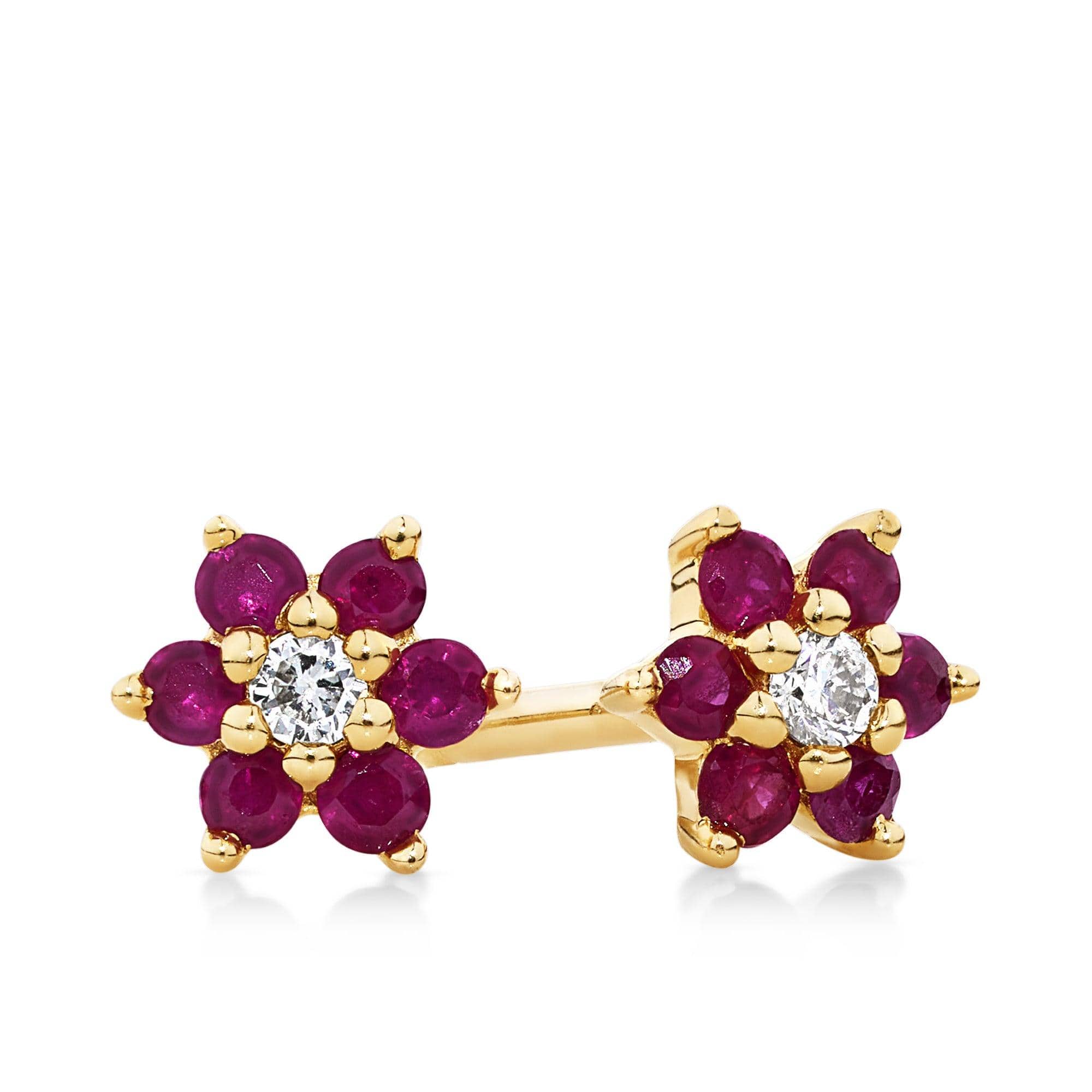 Ruby & Diamond Petite Flower Studs in 9ct Yellow Gold