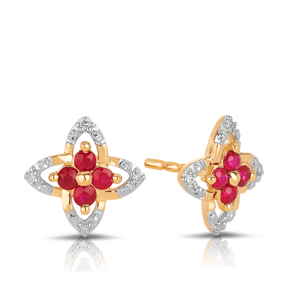Ruby and Diamond Stud Earrings in 9ct Yellow Gold - Wallace Bishop