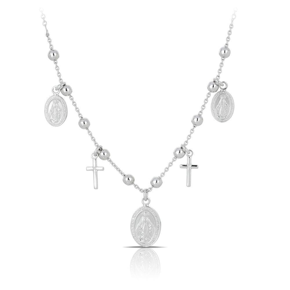 Saint and Cross Beaded Necklace in Sterling Silver - Wallace Bishop