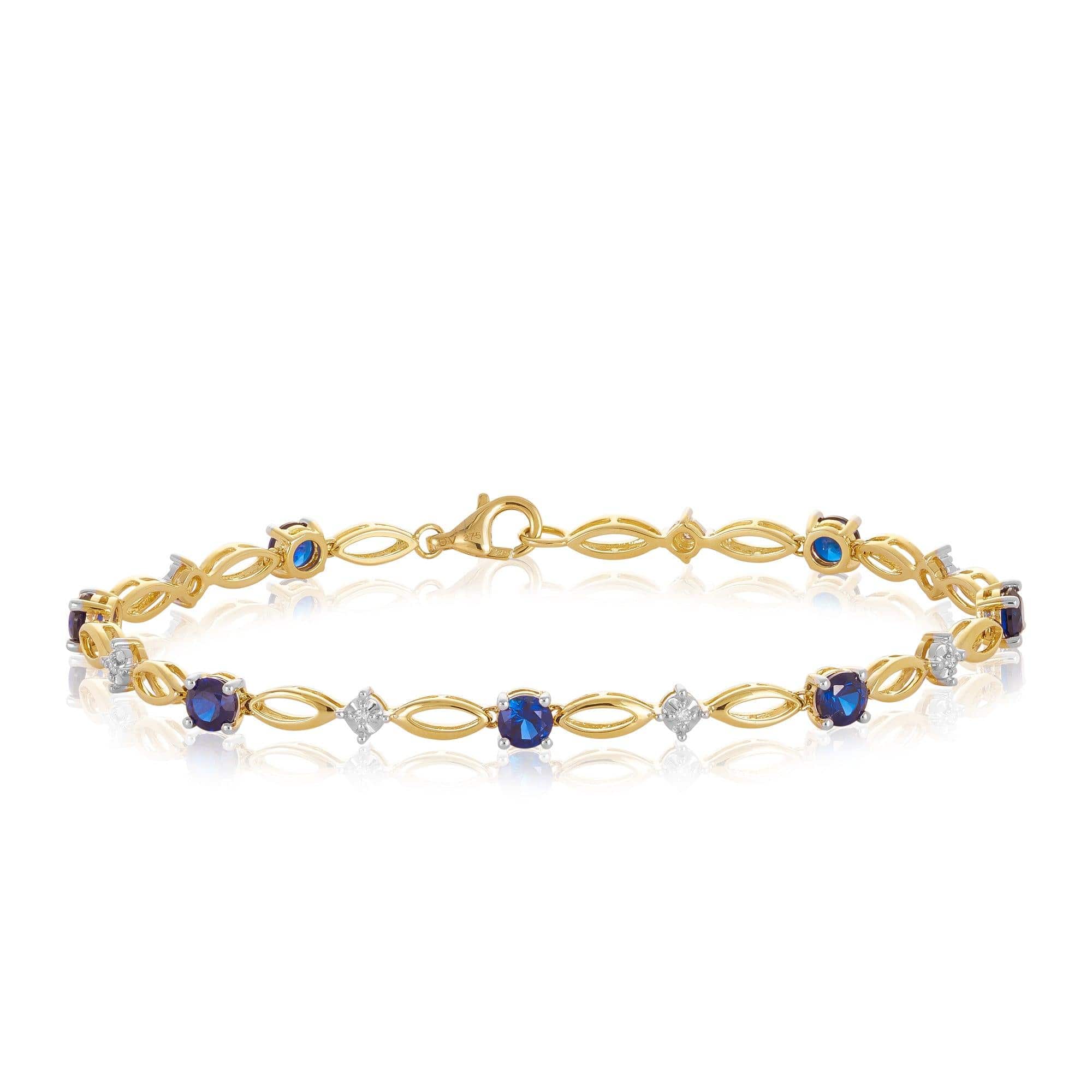 Created Sapphire & Diamond Bracelet in 9ct Yellow Gold