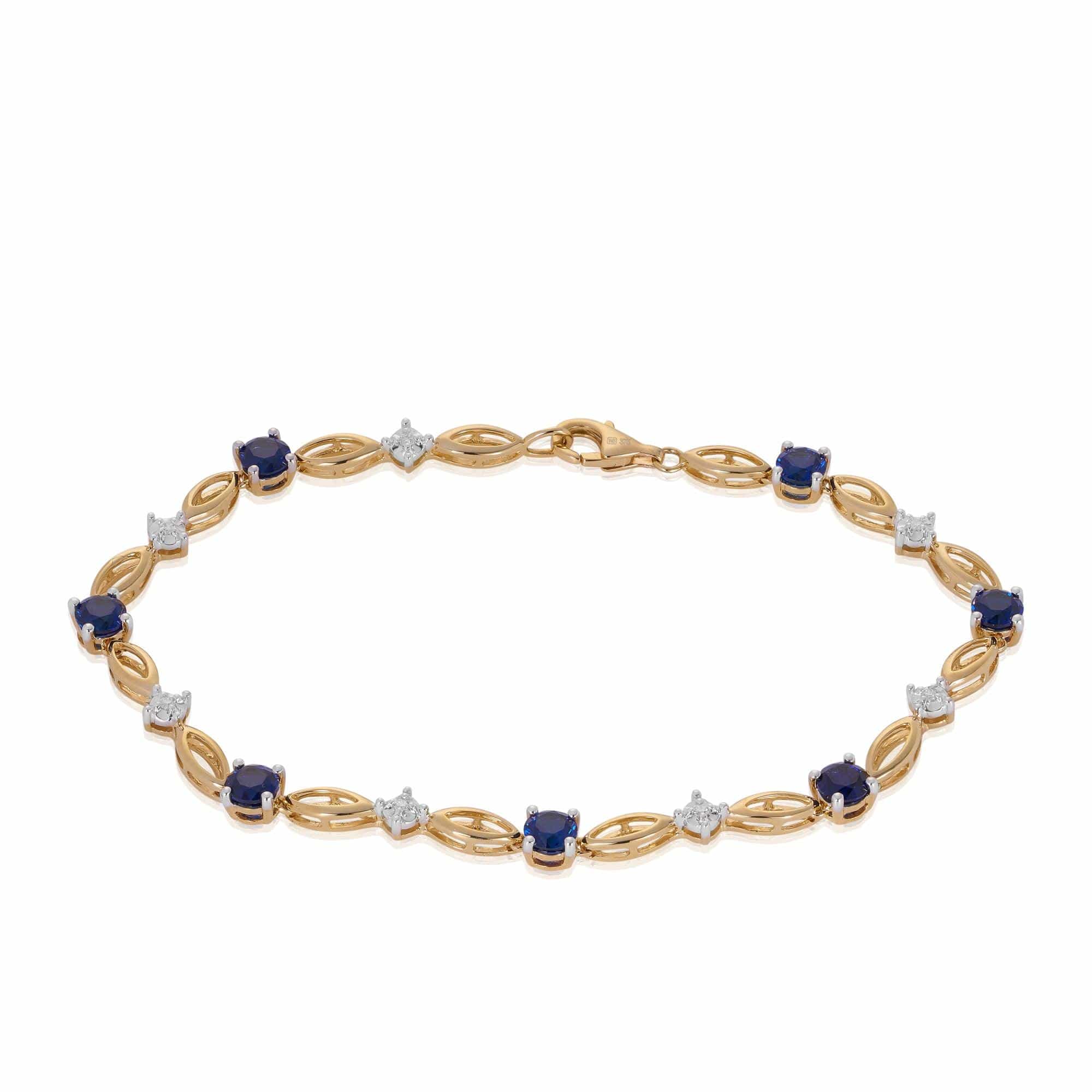 Created Sapphire & Diamond Bracelet in 9ct Yellow Gold