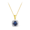 Sapphire & Diamond Cushion Halo Pendant in 9ct Yellow Gold
