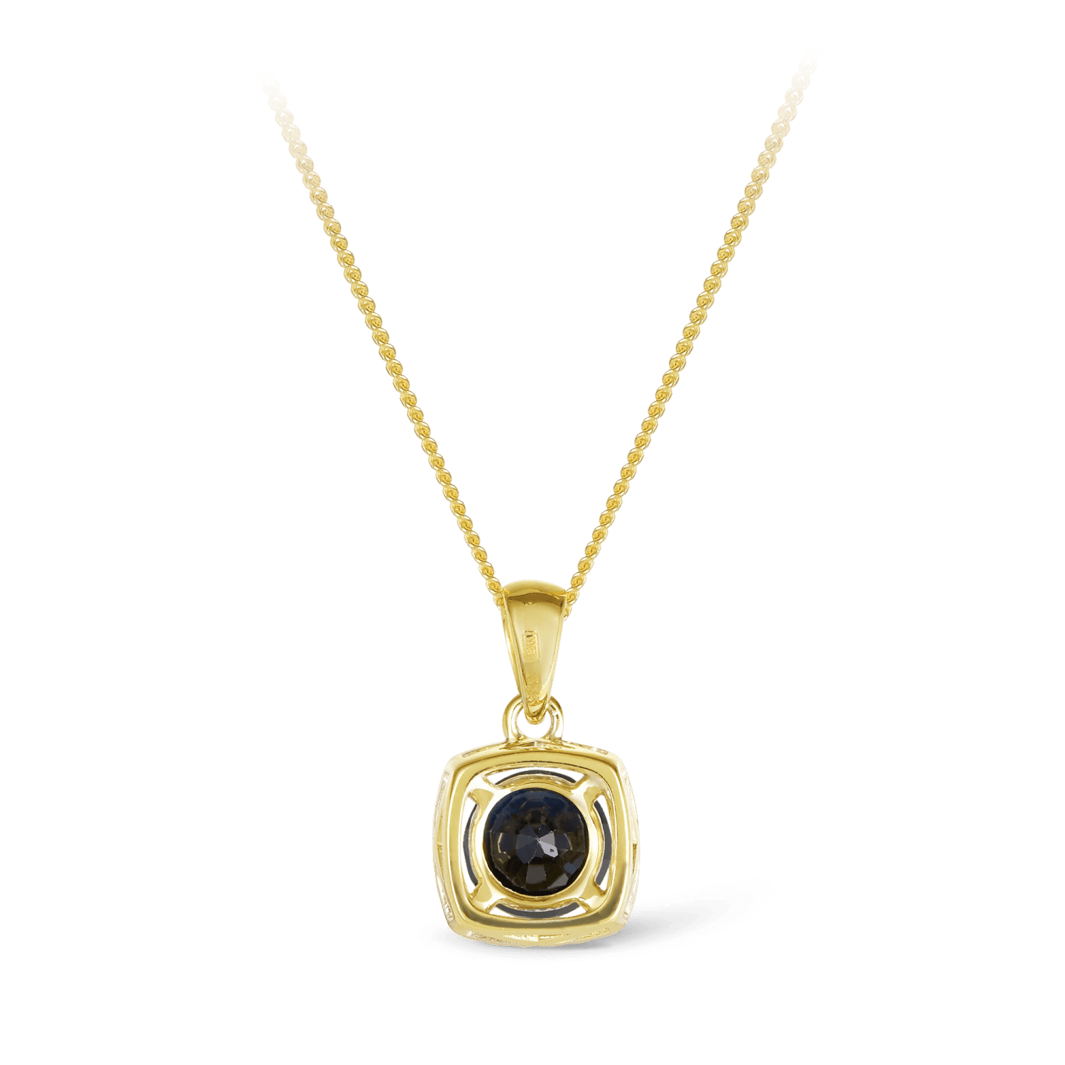 Sapphire & Diamond Cushion Halo Pendant in 9ct Yellow Gold