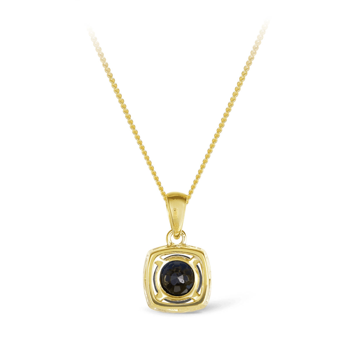 Sapphire & Diamond Cushion Halo Pendant in 9ct Yellow Gold - Wallace Bishop