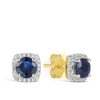 Sapphire & Diamond Cushion Halo Stud Earrings in 9ct Yellow Gold