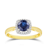 Sapphire & Diamond Halo Ring in Yellow Gold
