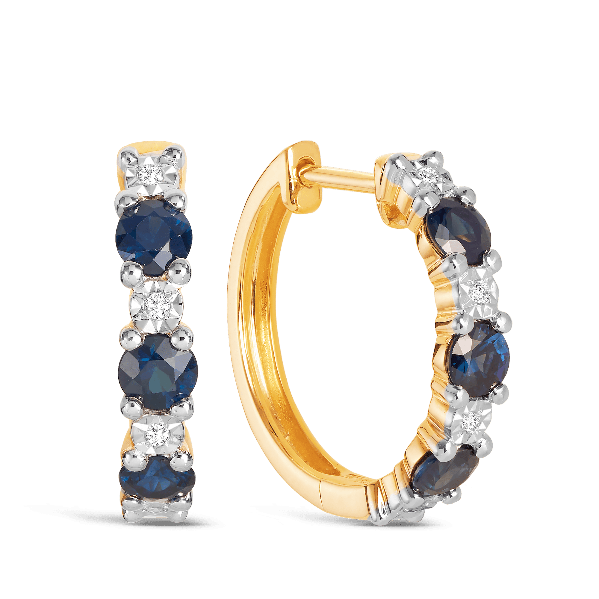 Sapphire & Diamond Huggie Earrings in 9ct Yellow Gold