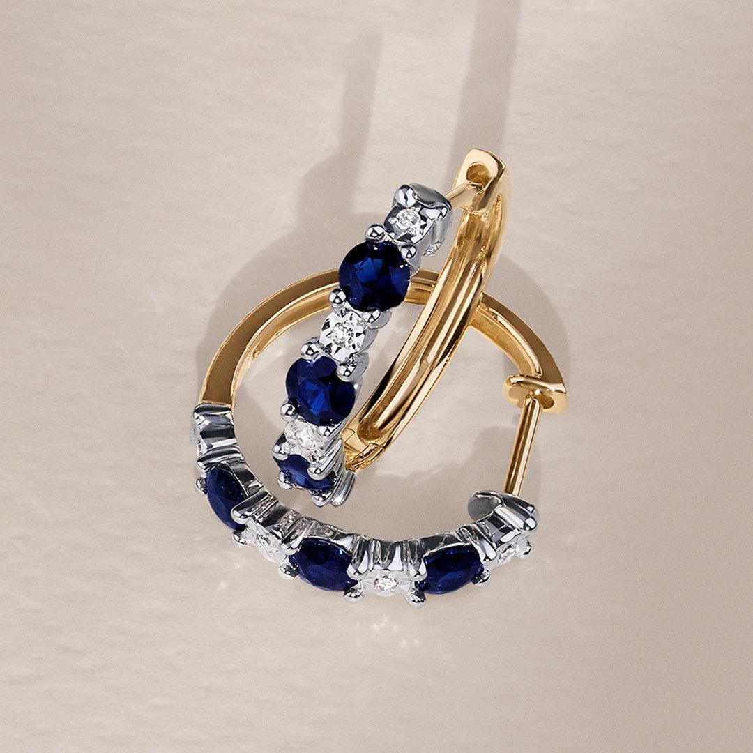Sapphire & Diamond Huggie Earrings in 9ct Yellow Gold