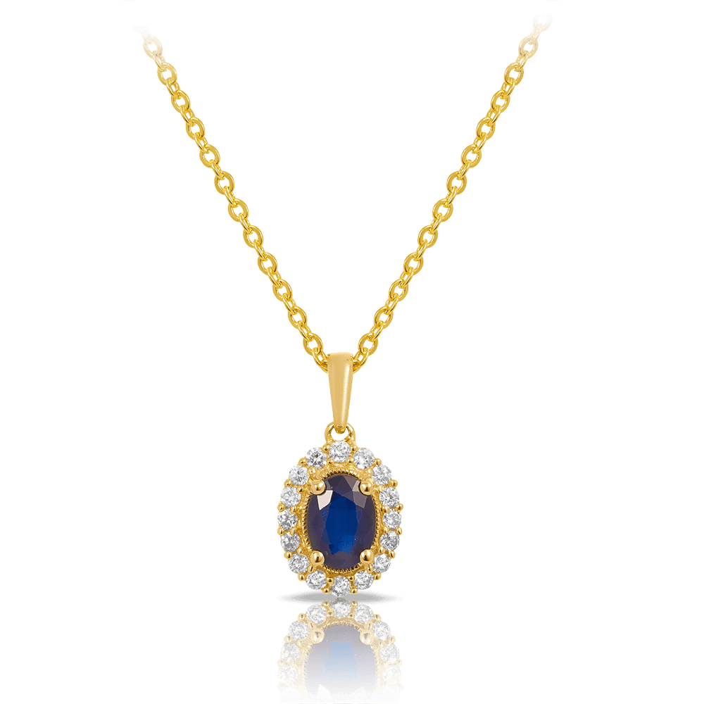 Sapphire & Diamond Oval Shape Pendant in 9ct Yellow Gold - Wallace Bishop