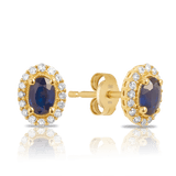 Sapphire & Diamond Oval Shape Stud Earrings in 9ct Yellow Gold