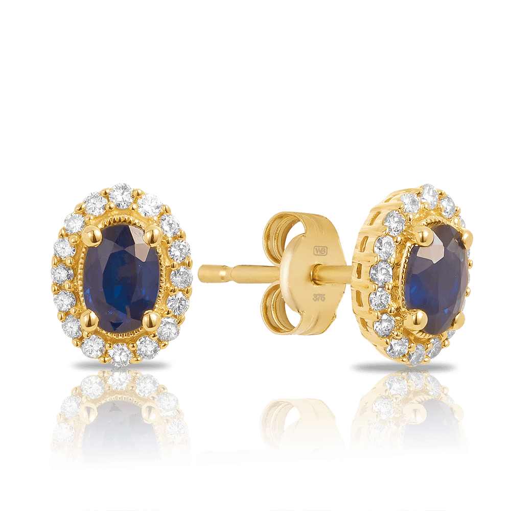 Sapphire & Diamond Oval Shape Stud Earrings in 9ct Yellow Gold - Wallace Bishop