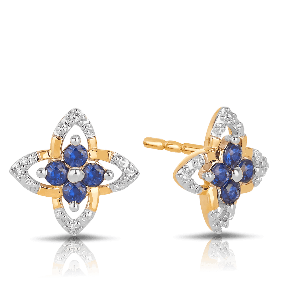 Sapphire and Diamond Stud Earrings in 9ct Yellow Gold TGW 0.02ct - Wallace Bishop