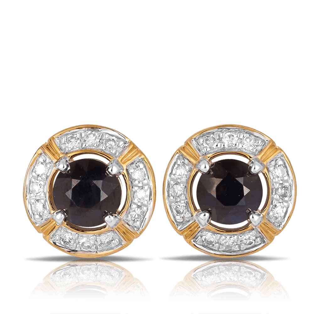 Sapphire Diamond Stud Earrings in 9ct Yellow Gold
