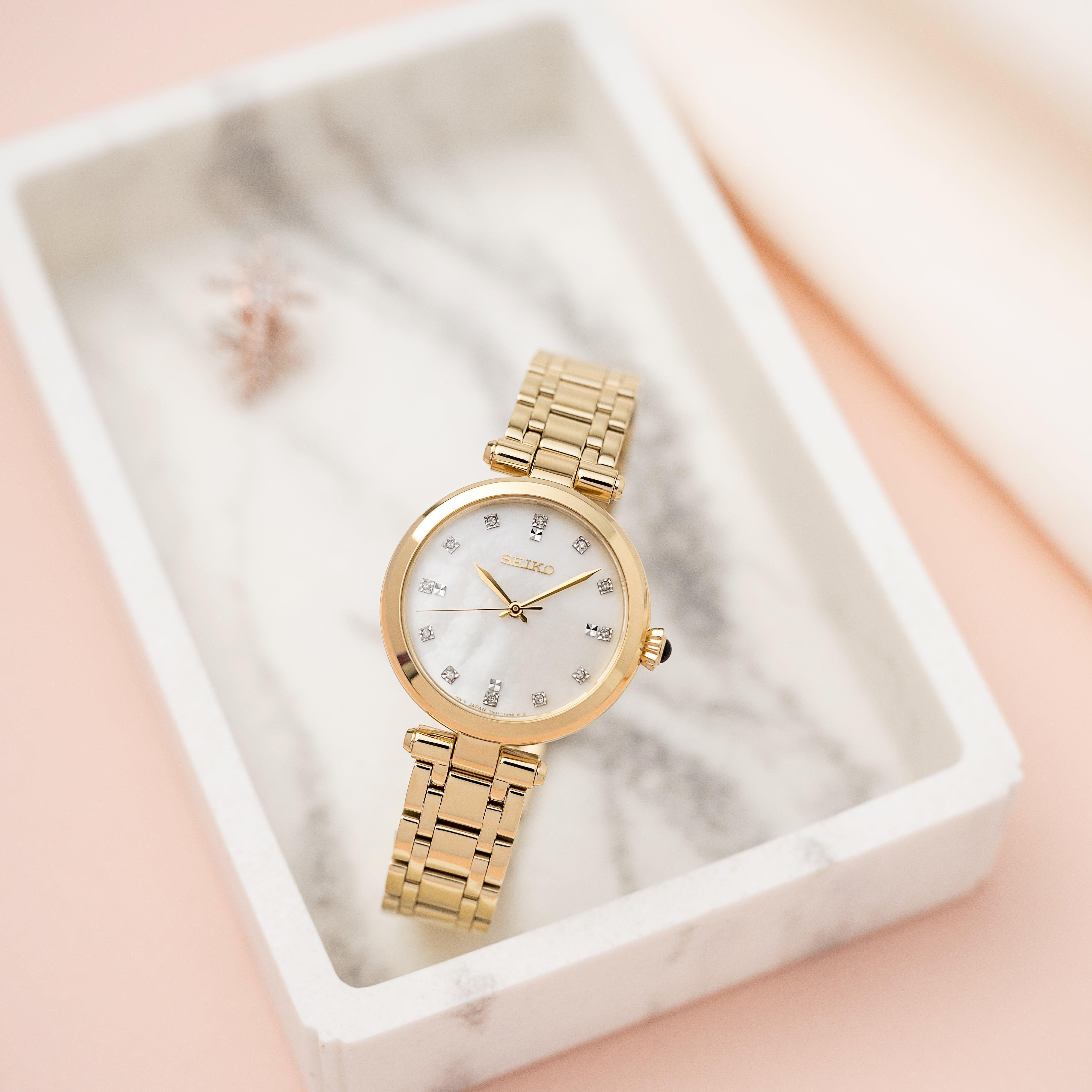 Seiko Caprice Women's 30mm Gold PVD Quartz Watch SRZ536P - Wallace Bishop