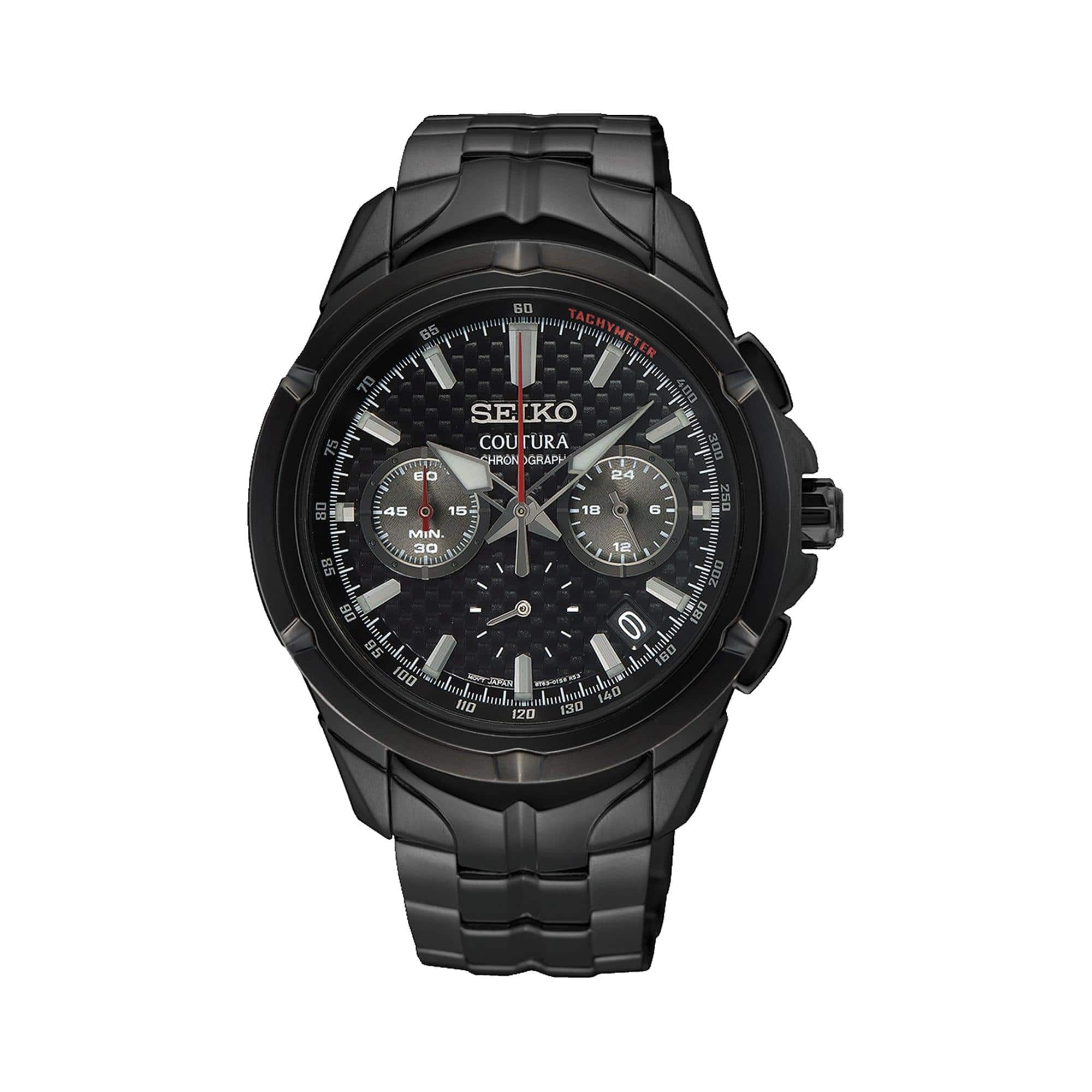 Seiko Coutura 42mm Quartz Chronograph Black Plates Watch SSB443P
